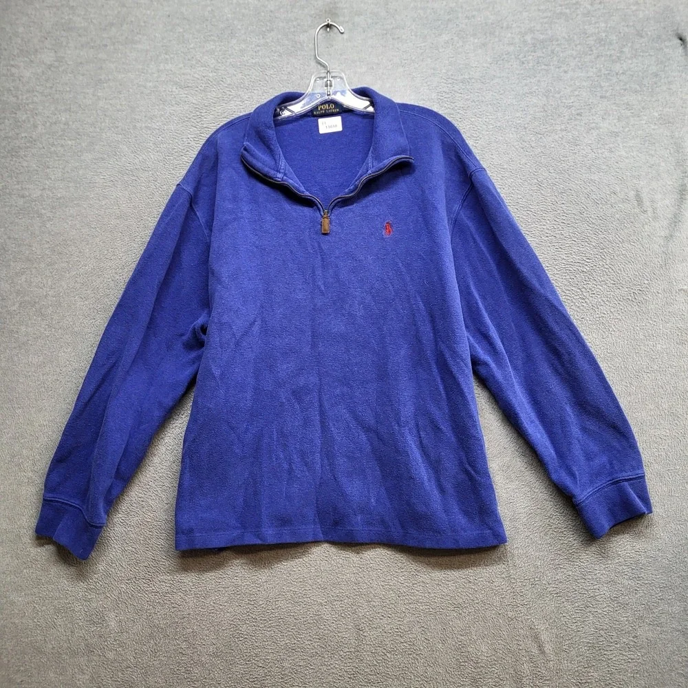 Polo Ralph Lauren Men Sweatshirt‎ XL Blue Jersey 1/4 Zip Logo Pullover